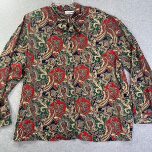 Alfred Dunner Top button up shirt Womens 22W Red Floral Paisley neck bow